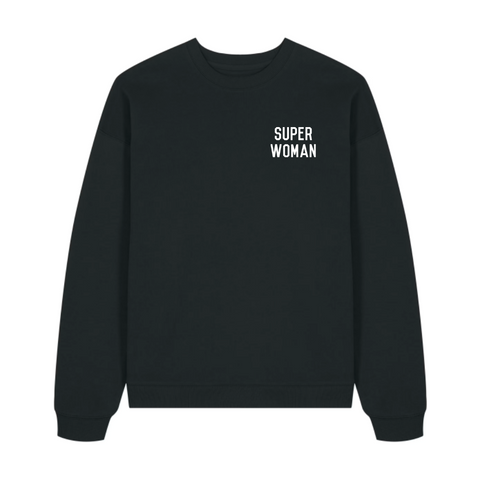Super Woman Black Oversized Organic Sweatshirt