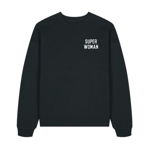 Super Woman Black Oversized Organic Sweatshirt