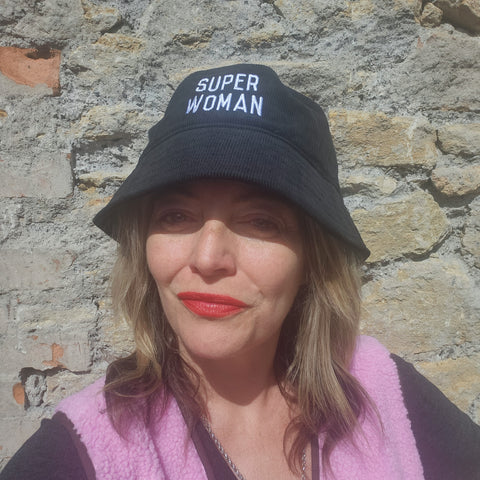 Super Woman Black Cord Organic Cotton Cap
