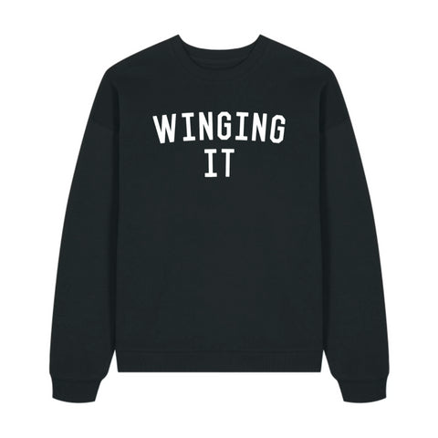 WINGING IT Black Oversized Organic Sweatshirt