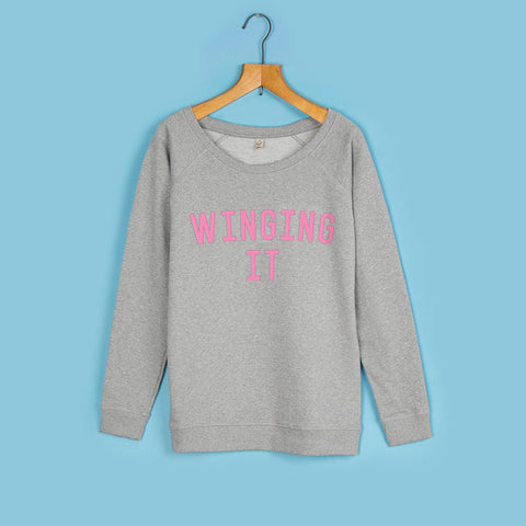 WINGING IT grey pink Scoop Sweatshirt - Preorder now