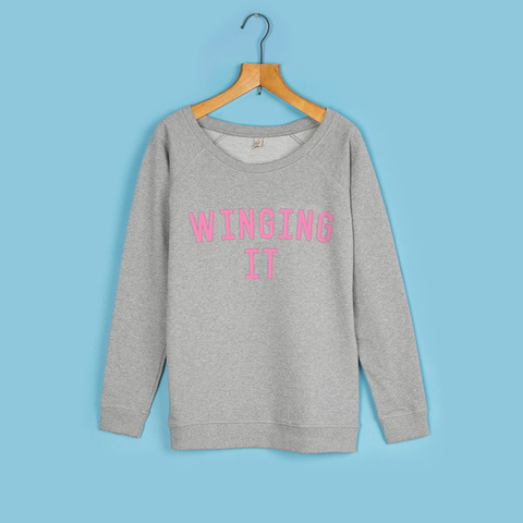 WINGING IT grey pink Scoop Sweatshirt - Preorder now